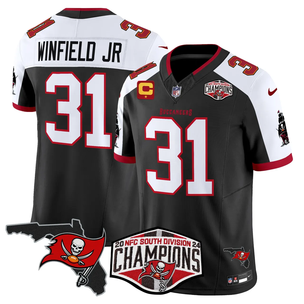 Baker Mayfield Tampa Bay Buccaneers Nike 2024 NFC South Division Champions Patch Vapor Limited Stitched Jersey - Anthracite - Image 6