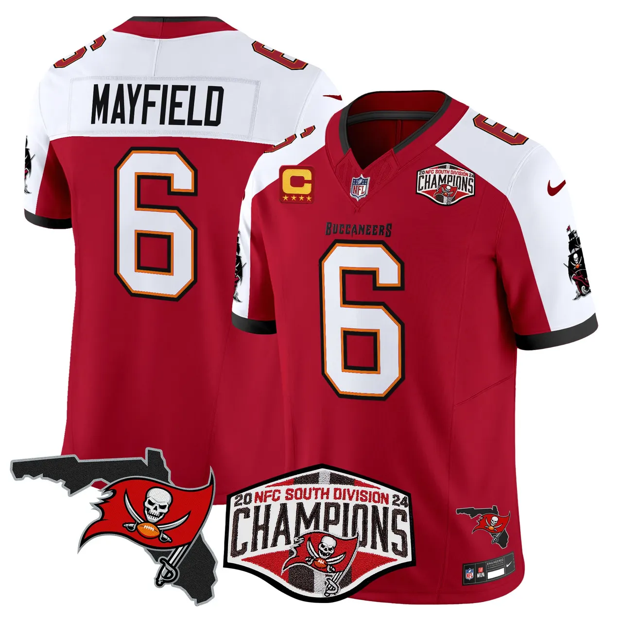 Baker Mayfield Tampa Bay Buccaneers Nike 2024 NFC South Division Champions Patch Vapor Limited Stitched Jersey - Anthracite - Image 8