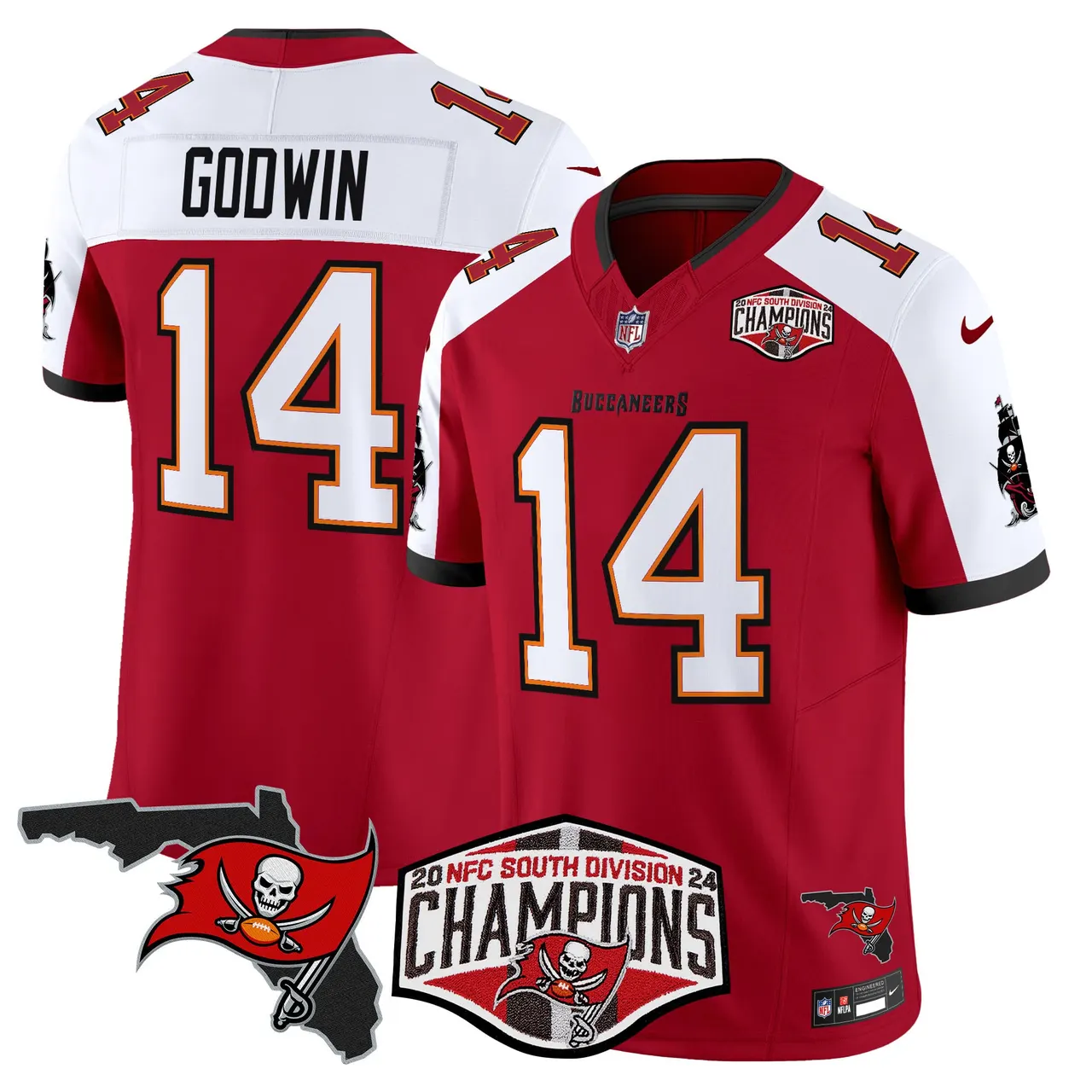 Baker Mayfield Tampa Bay Buccaneers Nike 2024 NFC South Division Champions Patch Vapor Limited Stitched Jersey - Anthracite - Image 11