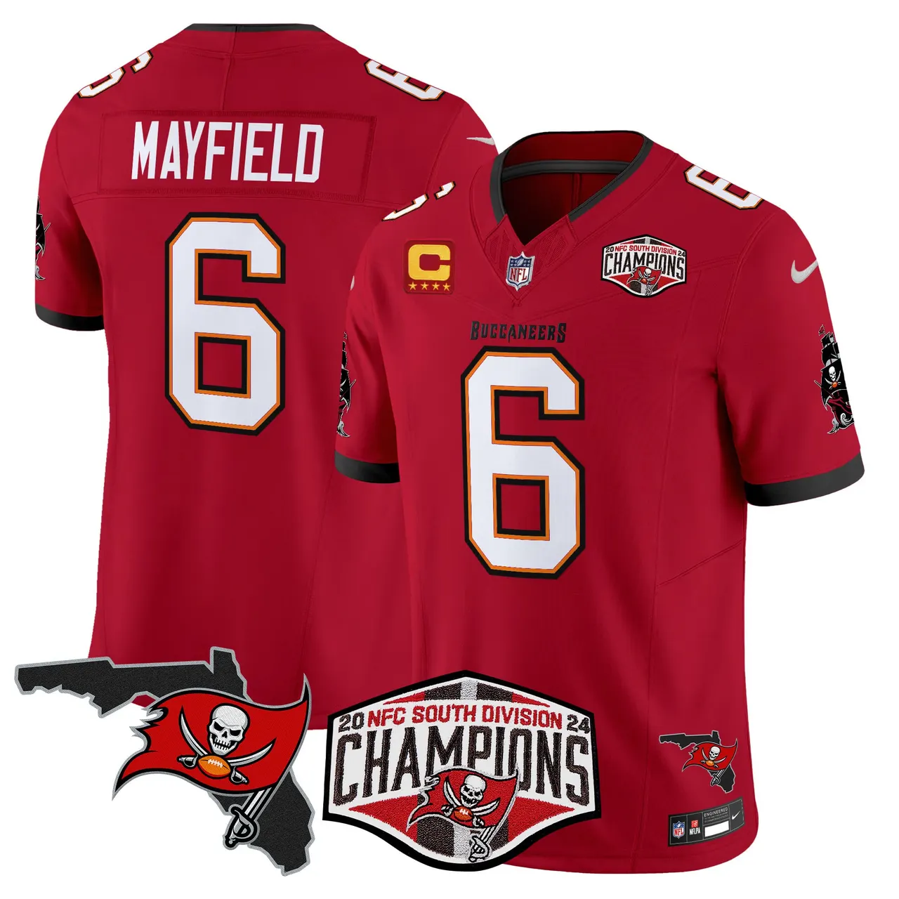 Baker Mayfield Tampa Bay Buccaneers Nike 2024 NFC South Division Champions Patch Vapor Limited Stitched Jersey - Anthracite - Image 15