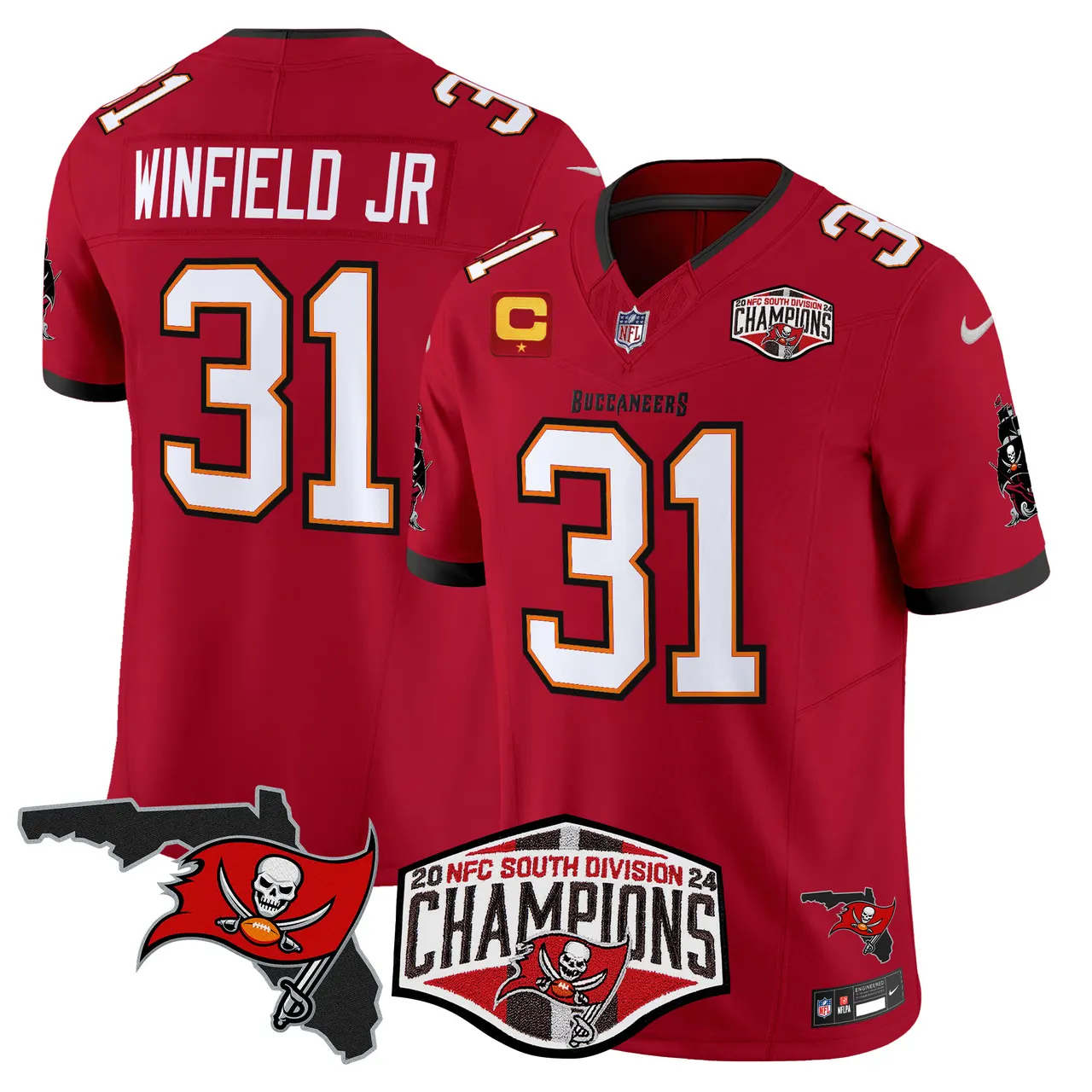 Baker Mayfield Tampa Bay Buccaneers Nike 2024 NFC South Division Champions Patch Vapor Limited Stitched Jersey - Anthracite - Image 20