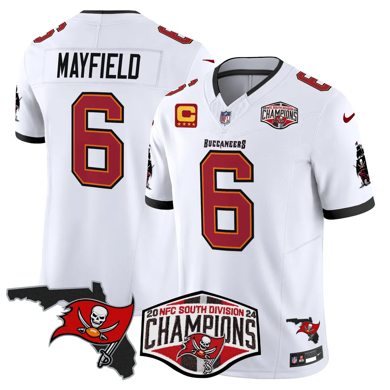Baker Mayfield Tampa Bay Buccaneers Nike 2024 NFC South Division Champions Patch Vapor Limited Stitched Jersey - Anthracite - Image 22