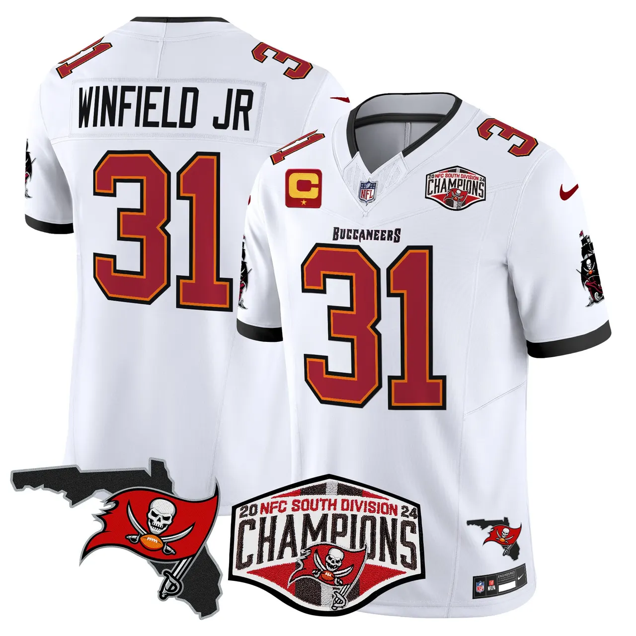 Baker Mayfield Tampa Bay Buccaneers Nike 2024 NFC South Division Champions Patch Vapor Limited Stitched Jersey - Anthracite - Image 27