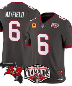 Baker Mayfield Tampa Bay Buccaneers Nike 2024 NFC South Division Champions Patch Vapor Limited Stitched Jersey - Anthracite - Image 29