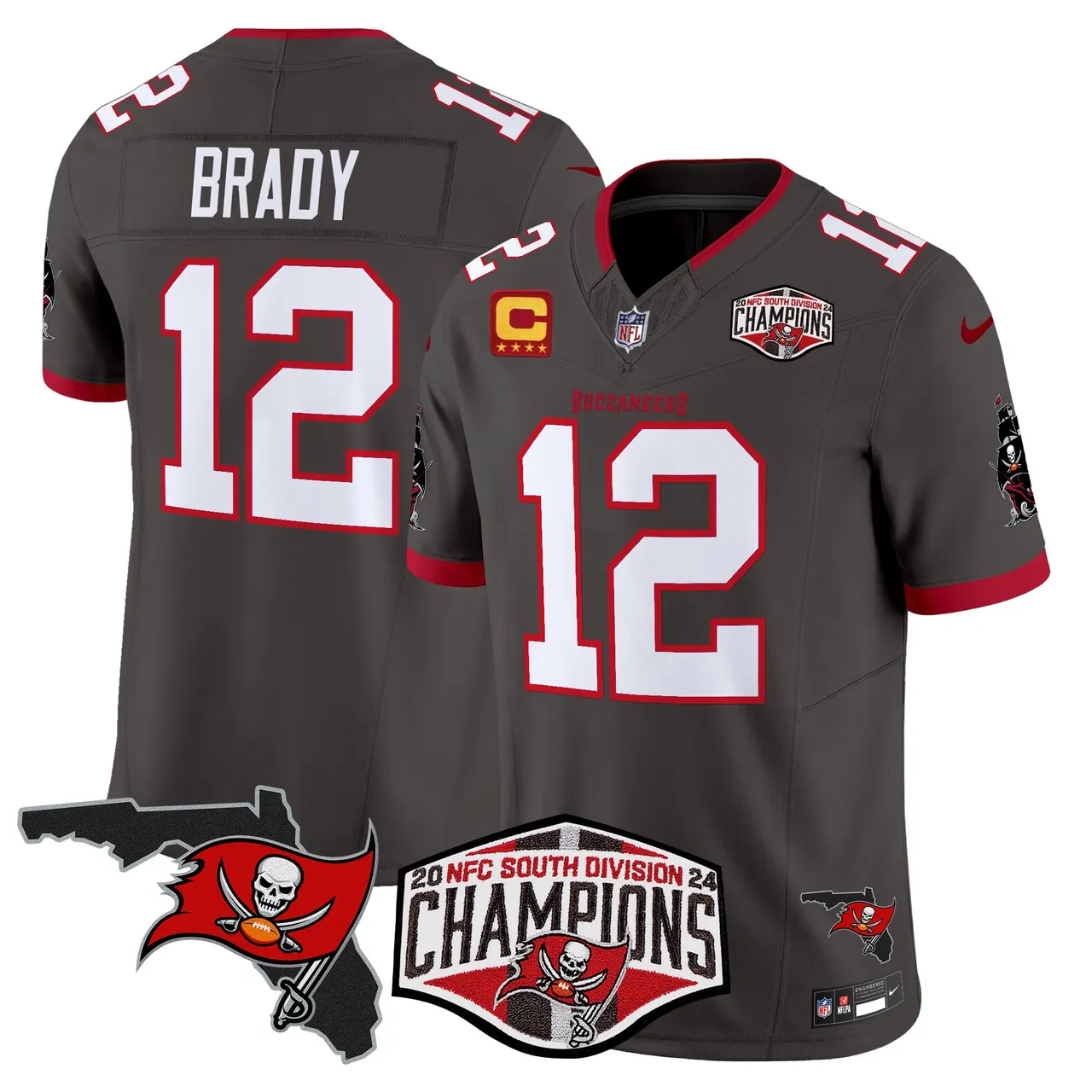 Baker Mayfield Tampa Bay Buccaneers Nike 2024 NFC South Division Champions Patch Vapor Limited Stitched Jersey - Anthracite - Image 30