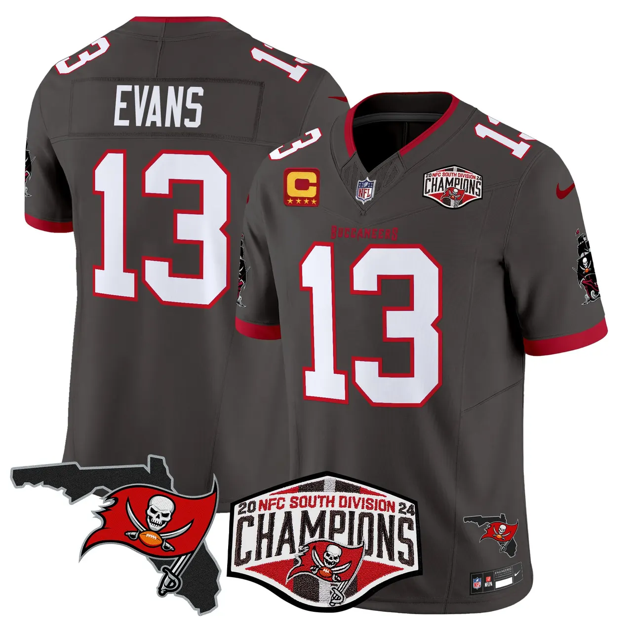 Baker Mayfield Tampa Bay Buccaneers Nike 2024 NFC South Division Champions Patch Vapor Limited Stitched Jersey - Anthracite - Image 31