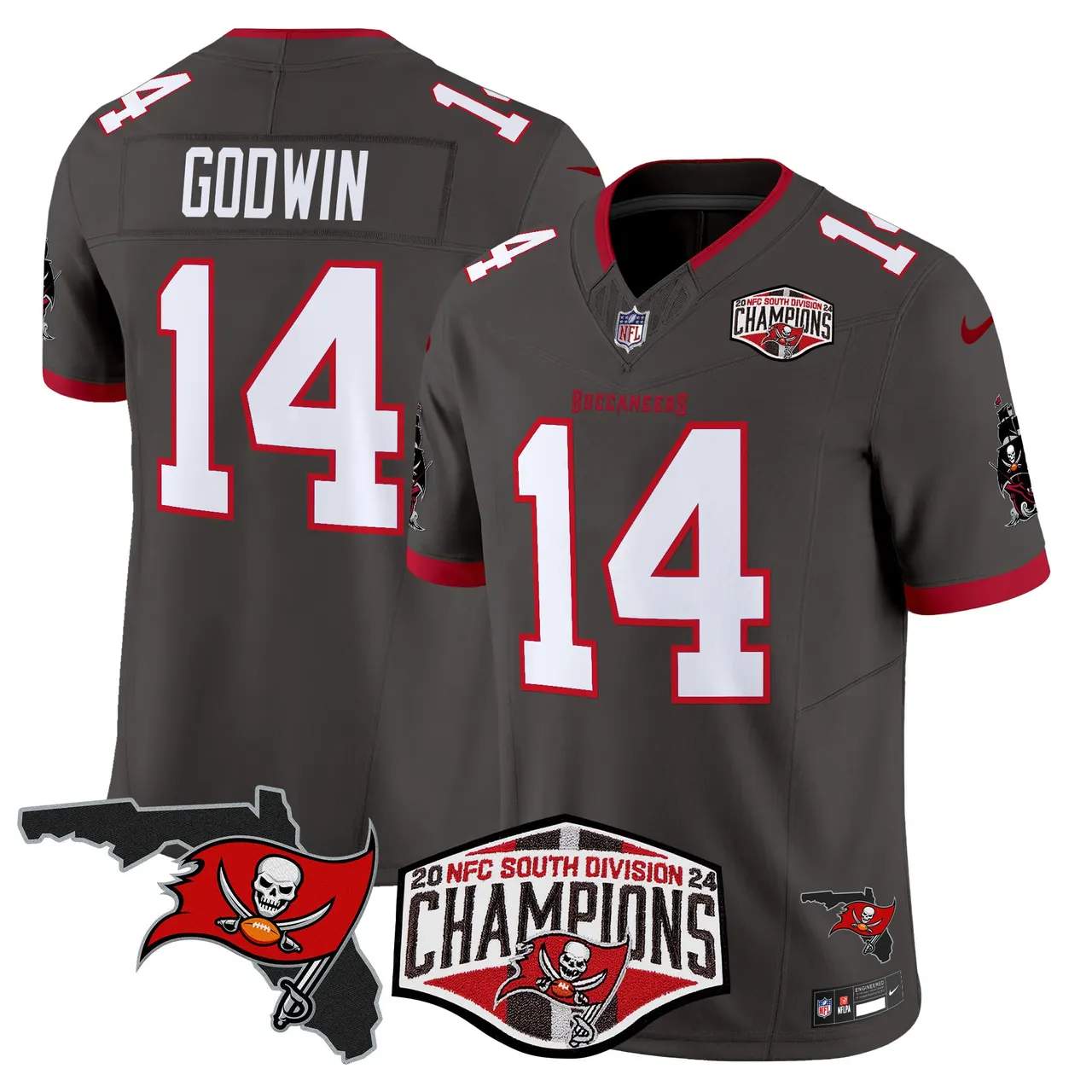 Baker Mayfield Tampa Bay Buccaneers Nike 2024 NFC South Division Champions Patch Vapor Limited Stitched Jersey - Anthracite - Image 32