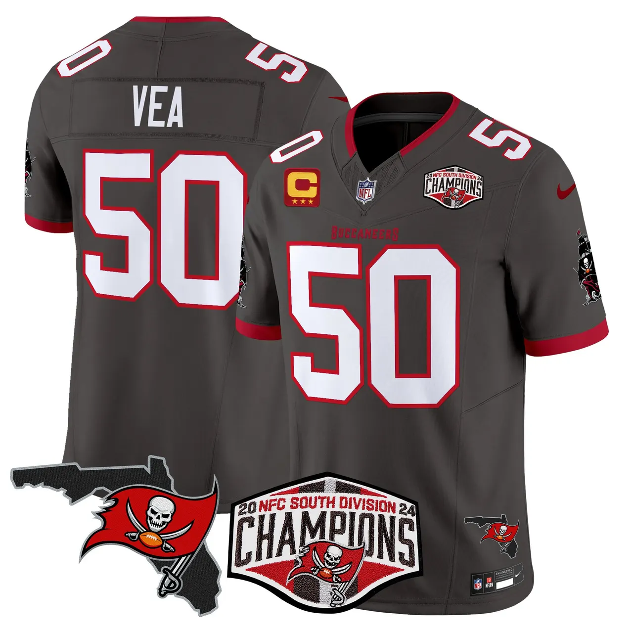 Baker Mayfield Tampa Bay Buccaneers Nike 2024 NFC South Division Champions Patch Vapor Limited Stitched Jersey - Anthracite - Image 33