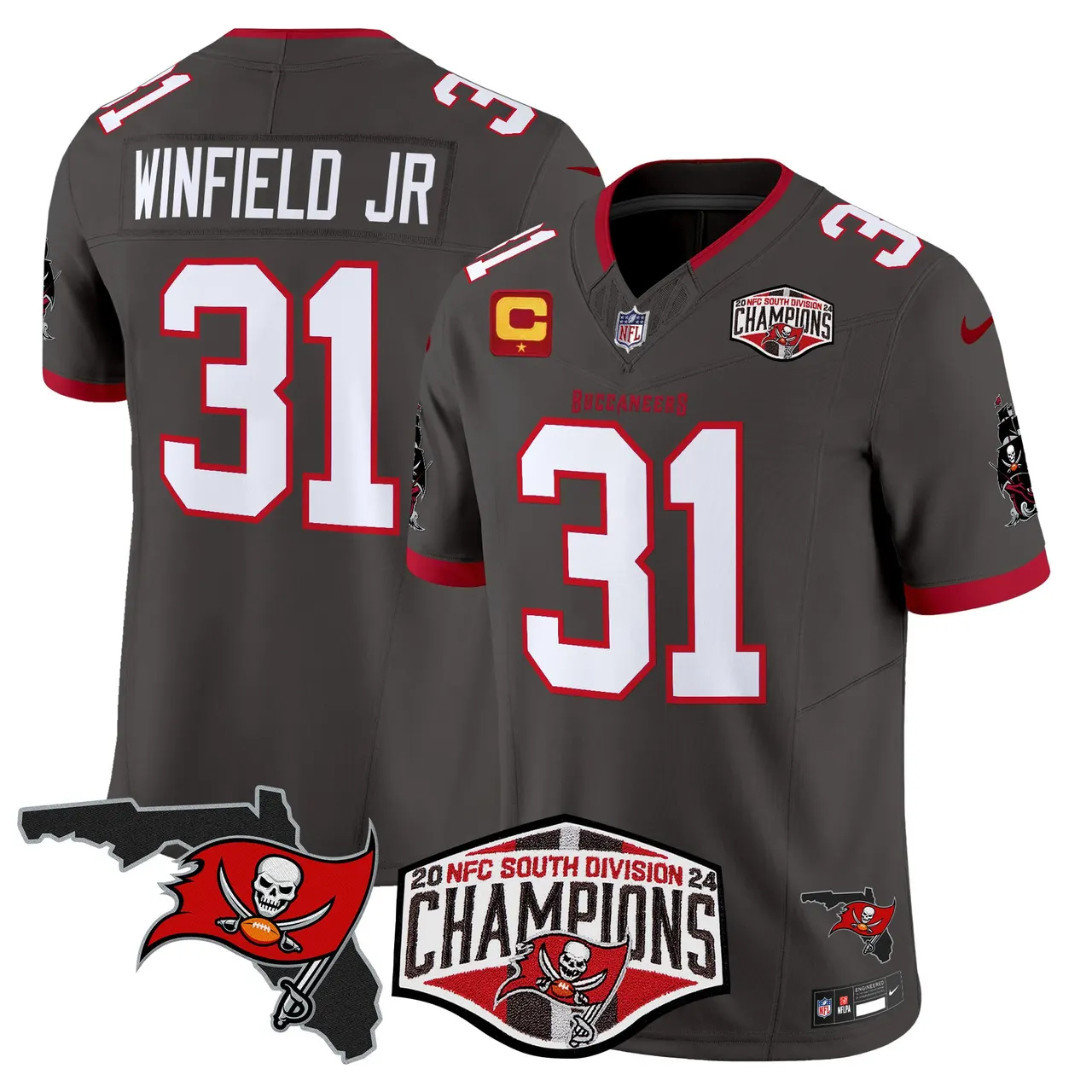 Baker Mayfield Tampa Bay Buccaneers Nike 2024 NFC South Division Champions Patch Vapor Limited Stitched Jersey - Anthracite - Image 34