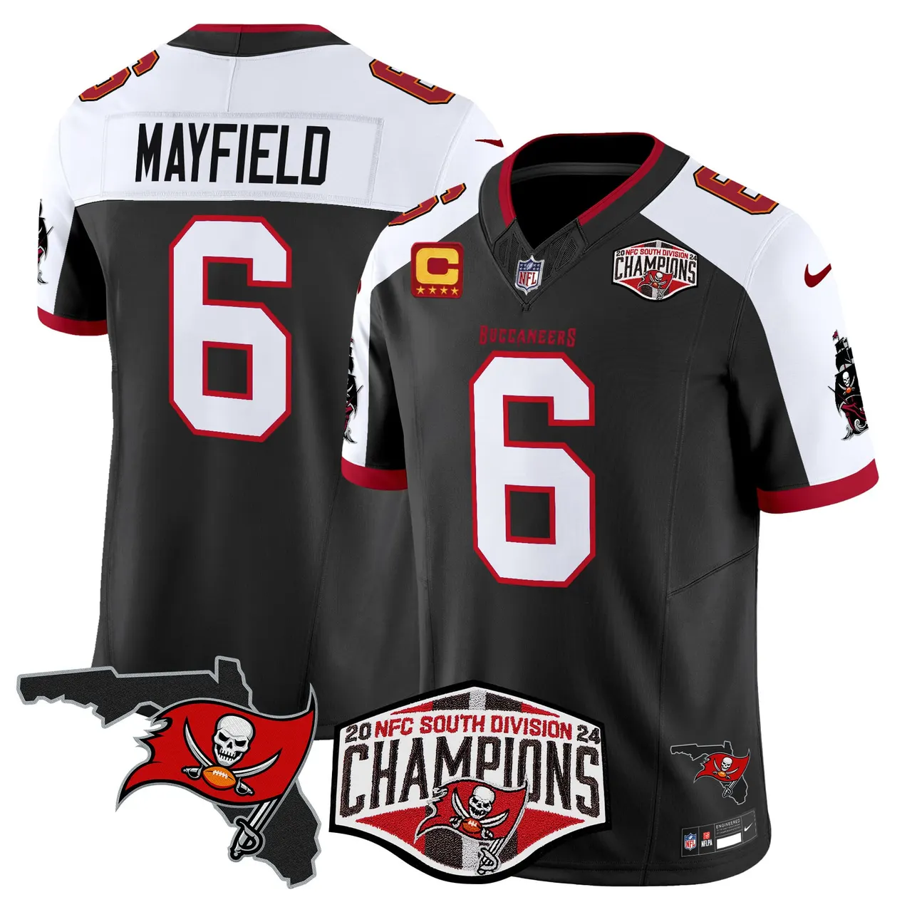Baker Mayfield Tampa Bay Buccaneers Nike 2024 NFC South Division Champions Patch Vapor Limited Stitched Jersey - Anthracite