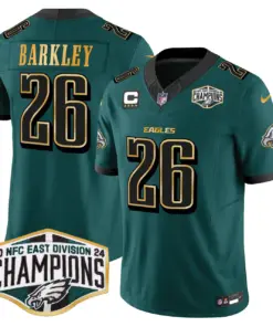 Saquon Barkley Philadelphia Eagles Nike 2024 Gold Trim NFC East Division Champions Vapor Limited Stitched Jersey - Kelly Green