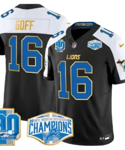 Alternative view of Aidan Hutchinson Detroit Lions Nike Gold Trim 2024 NFC North Division Champions Patch Vapor Limited Stitched Jersey - Royal Blue