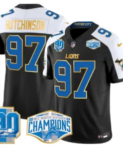 Aidan Hutchinson Detroit Lions Nike Gold Trim 2024 NFC North Division Champions Patch Vapor Limited Stitched Jersey - Royal Blue - Image 3