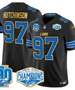 Aidan Hutchinson Detroit Lions Nike Gold Trim 2024 NFC North Division Champions Patch Vapor Limited Stitched Jersey - Royal Blue - Image 11