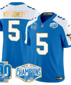 Aidan Hutchinson Detroit Lions Nike Gold Trim 2024 NFC North Division Champions Patch Vapor Limited Stitched Jersey - Royal Blue - Image 21