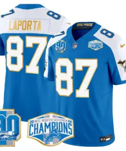 Aidan Hutchinson Detroit Lions Nike Gold Trim 2024 NFC North Division Champions Patch Vapor Limited Stitched Jersey - Royal Blue - Image 23