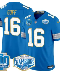 Aidan Hutchinson Detroit Lions Nike Gold Trim 2024 NFC North Division Champions Patch Vapor Limited Stitched Jersey - Royal Blue - Image 34