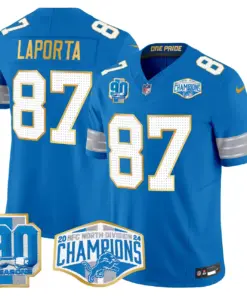 Aidan Hutchinson Detroit Lions Nike Gold Trim 2024 NFC North Division Champions Patch Vapor Limited Stitched Jersey - Royal Blue - Image 38