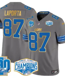 Aidan Hutchinson Detroit Lions Nike Gold Trim 2024 NFC North Division Champions Patch Vapor Limited Stitched Jersey - Royal Blue - Image 46