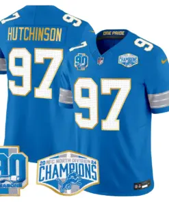 Aidan Hutchinson Detroit Lions Nike Gold Trim 2024 NFC North Division Champions Patch Vapor Limited Stitched Jersey - Royal Blue