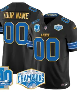 Alternative view of Detroit Lions Nike Gold Trim 2024 NFC North Division Champions Patch Vapor Custom Limited Stitched Jersey - Black