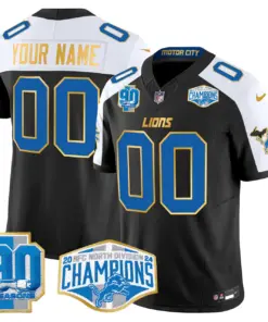 Detroit Lions Nike Gold Trim 2024 NFC North Division Champions Patch Vapor Custom Limited Stitched Jersey - Black