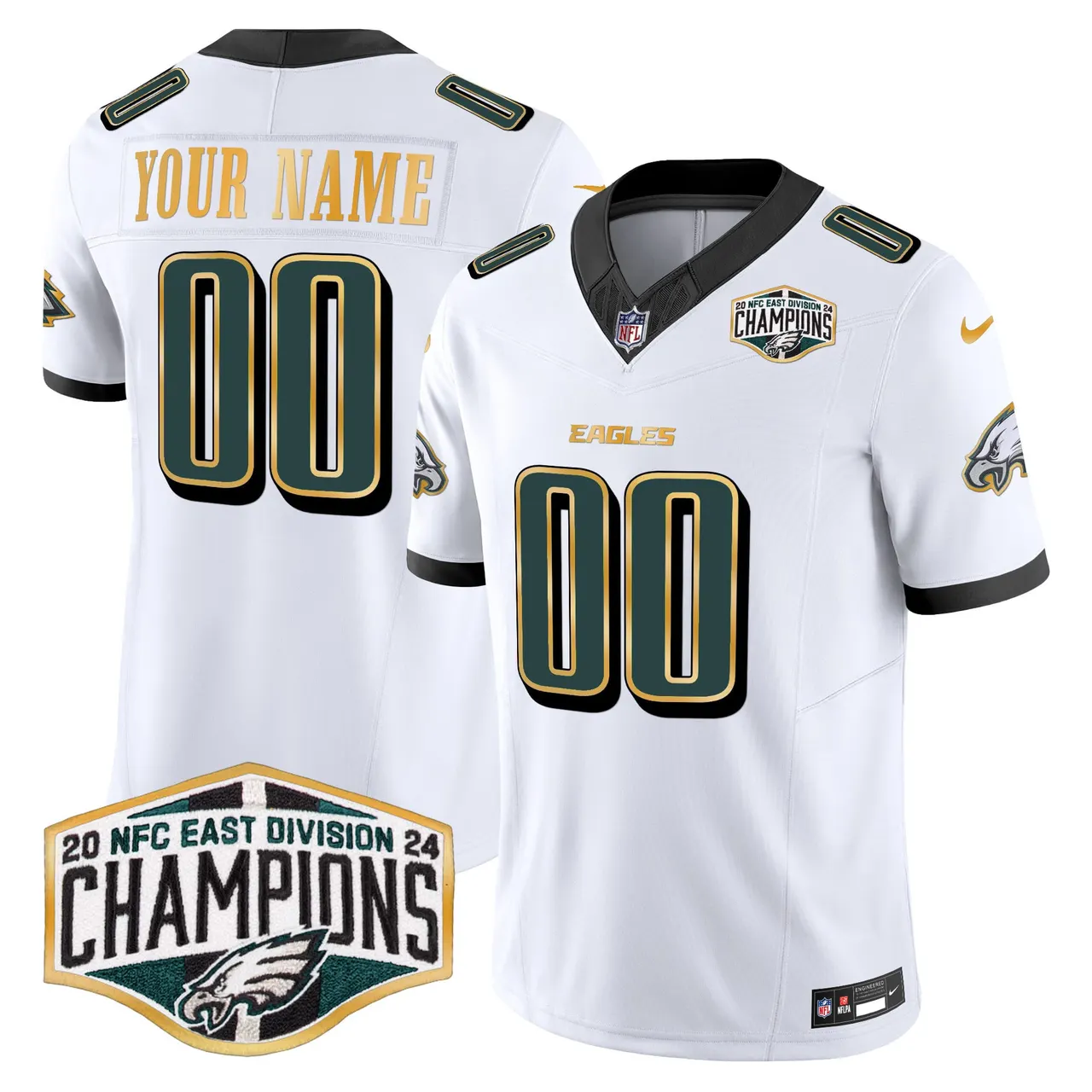 Philadelphia Eagles Nike 2024 Gold Trim NFC East Division Champions Vapor Custom Limited Stitched Jersey - Kelly Green - Image 2