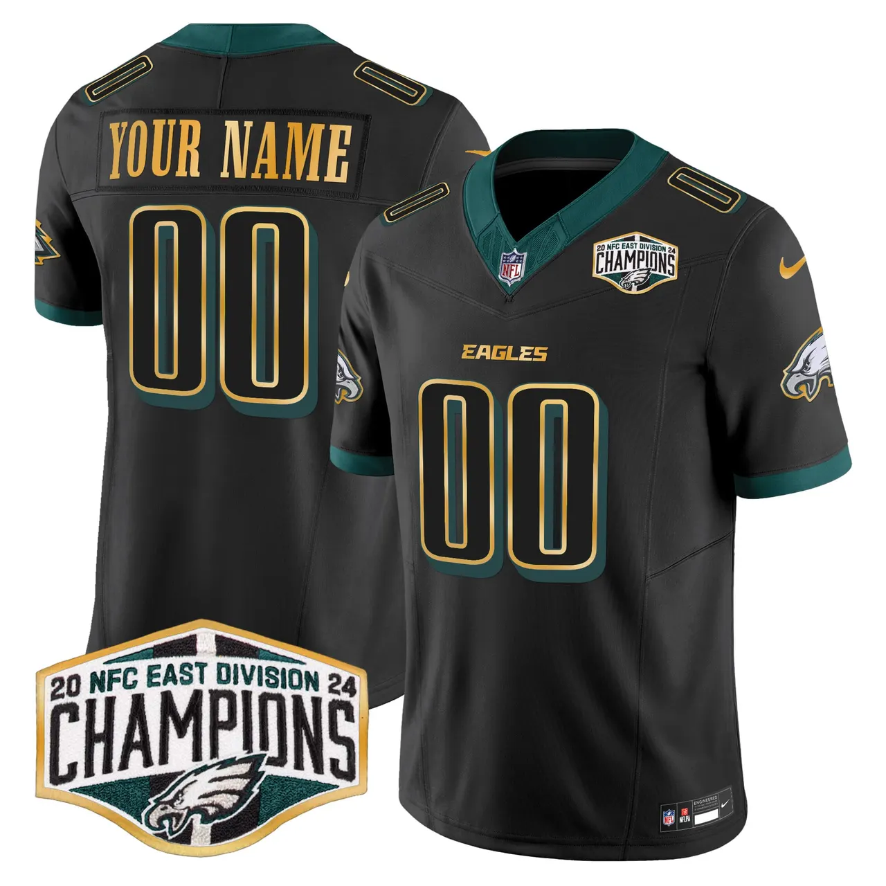 Philadelphia Eagles Nike 2024 Gold Trim NFC East Division Champions Vapor Custom Limited Stitched Jersey - Kelly Green - Image 3