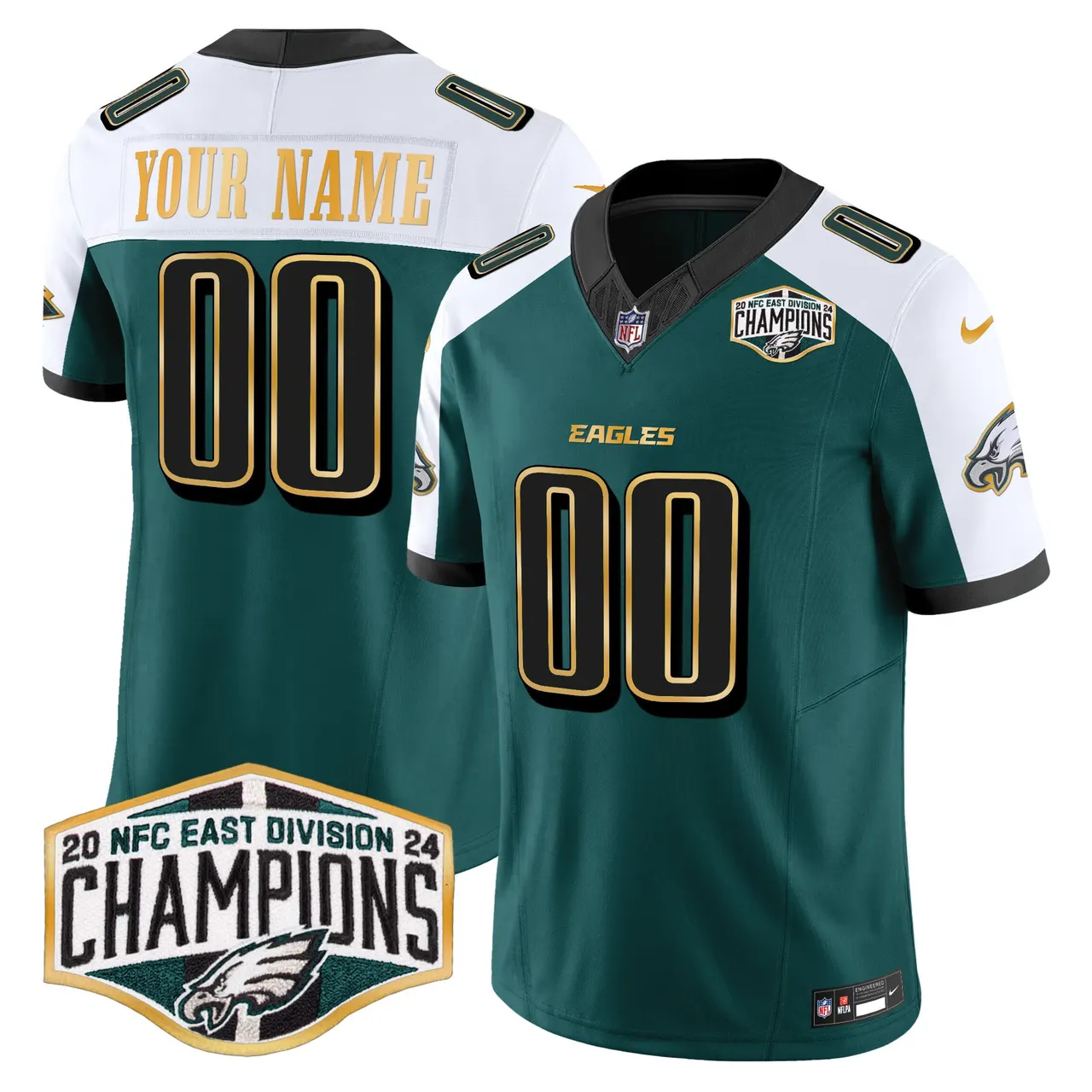 Philadelphia Eagles Nike 2024 Gold Trim NFC East Division Champions Vapor Custom Limited Stitched Jersey - Kelly Green - Image 4