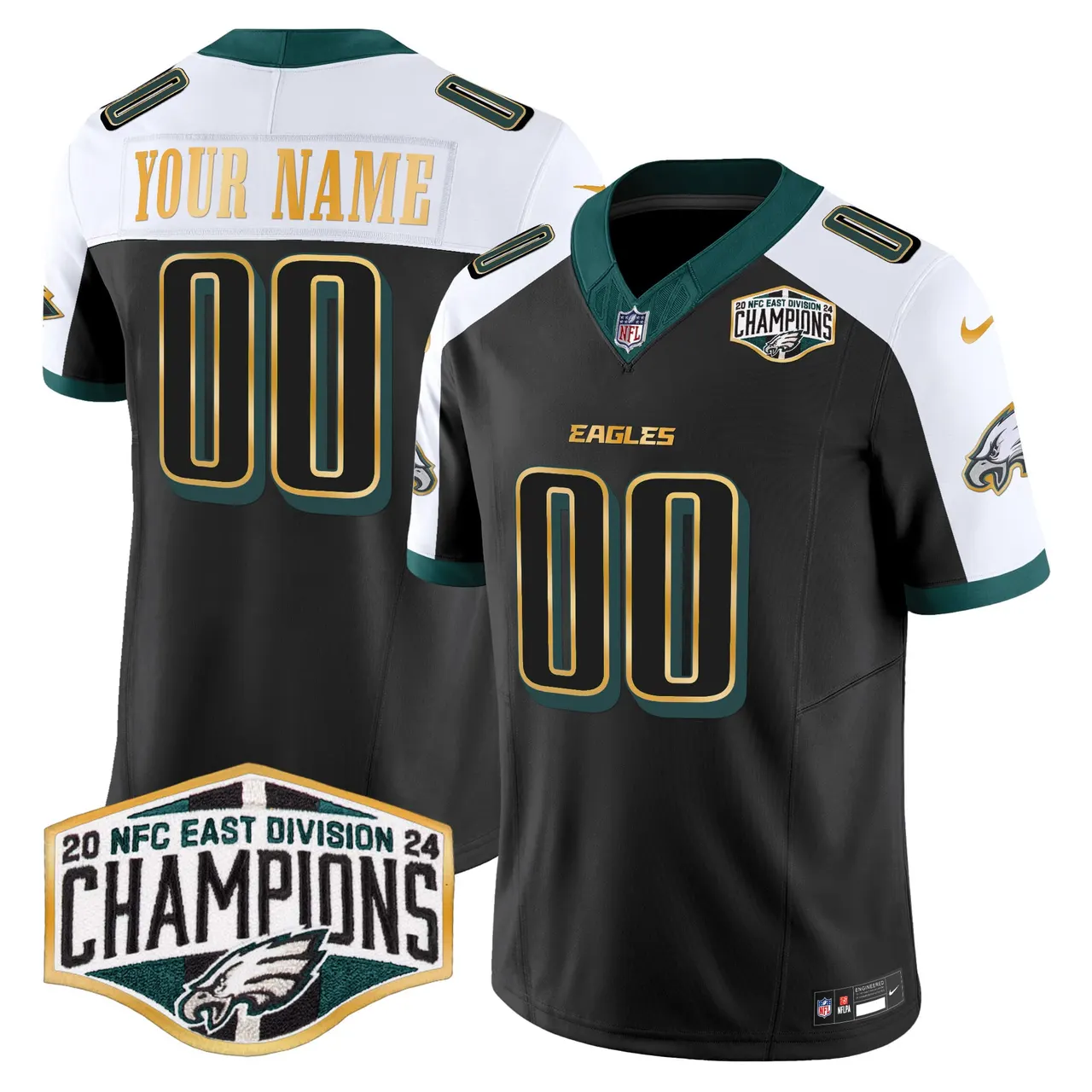Philadelphia Eagles Nike 2024 Gold Trim NFC East Division Champions Vapor Custom Limited Stitched Jersey - Kelly Green - Image 5