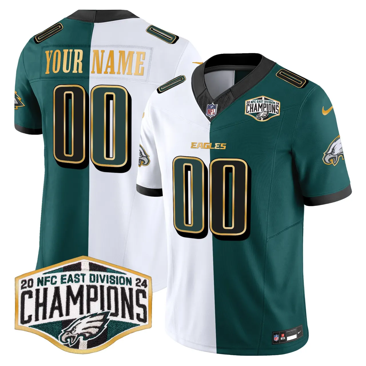 Philadelphia Eagles Nike 2024 Gold Trim NFC East Division Champions Vapor Custom Limited Stitched Jersey - Kelly Green - Image 6