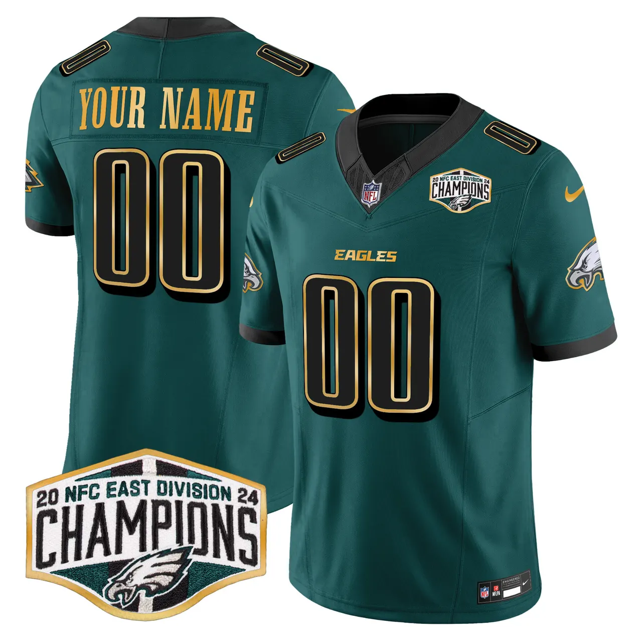 Philadelphia Eagles Nike 2024 Gold Trim NFC East Division Champions Vapor Custom Limited Stitched Jersey - Kelly Green