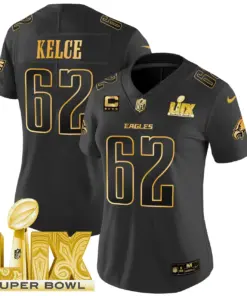 Philadelphia Eagles Nike Women's Super Bowl LIX Patch Gold Vapor Limited Stitched Jersey - Anthracite - Image 13