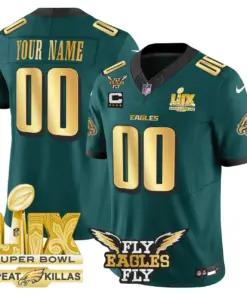 Philadelphia Eagles Nike Super Bowl LIX 3-Peat Killas Patch Custom Stitched Jersey All Stitched - Dark Green
