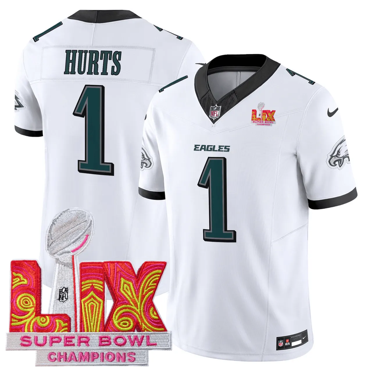 Philadelphia Eagles Nike Super Bowl LIX Champions Patch Stitched Jersey All Stiched - Kelly Green - Image 3