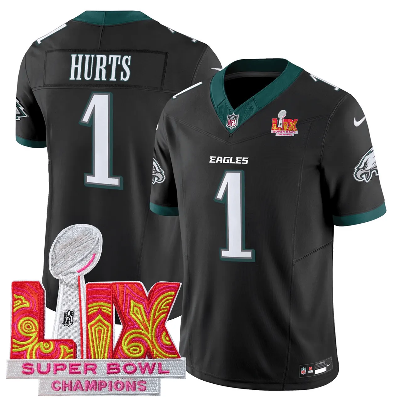 Philadelphia Eagles Nike Super Bowl LIX Champions Patch Stitched Jersey All Stiched - Kelly Green - Image 4