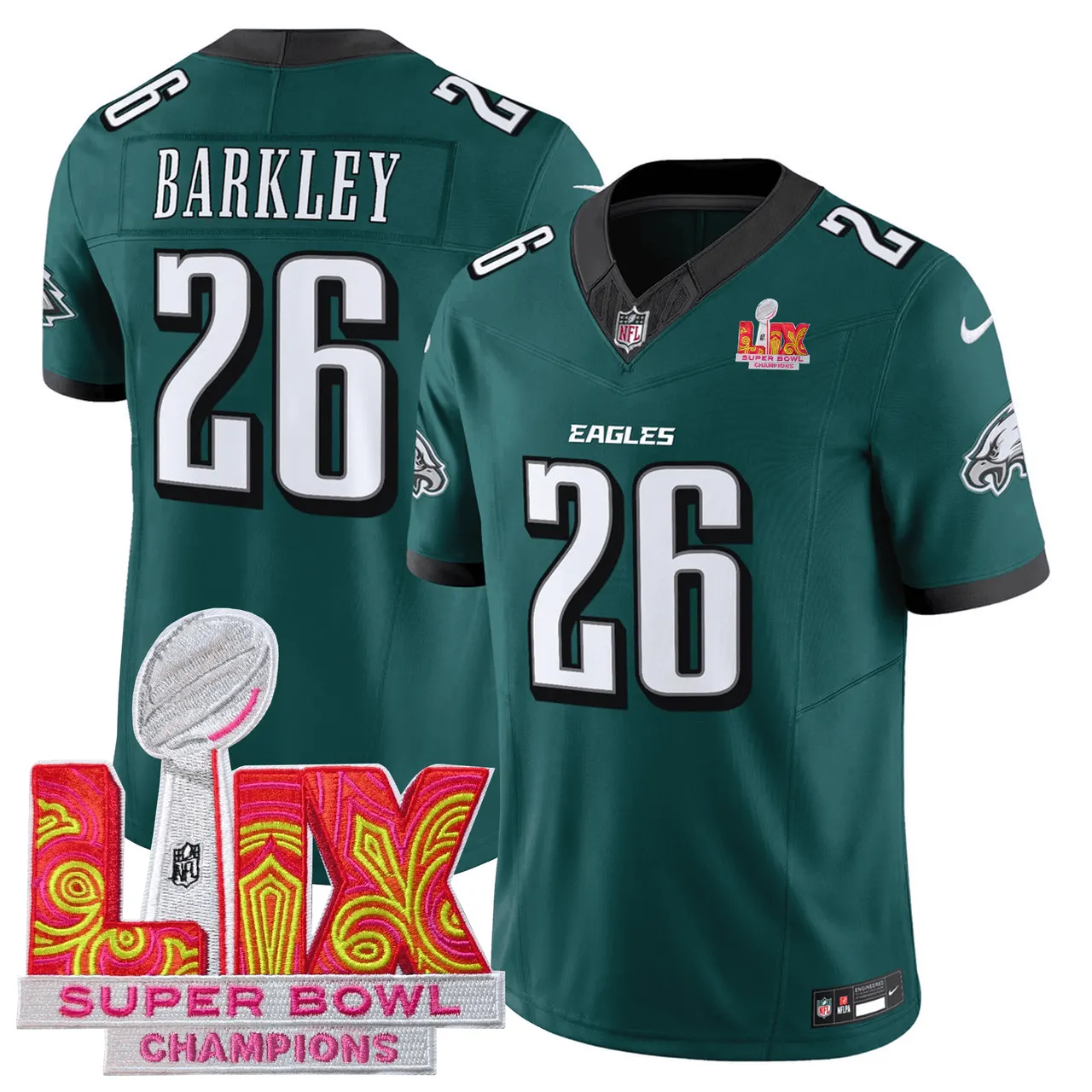 Philadelphia Eagles Nike Super Bowl LIX Champions Patch Stitched Jersey All Stiched - Kelly Green - Image 5