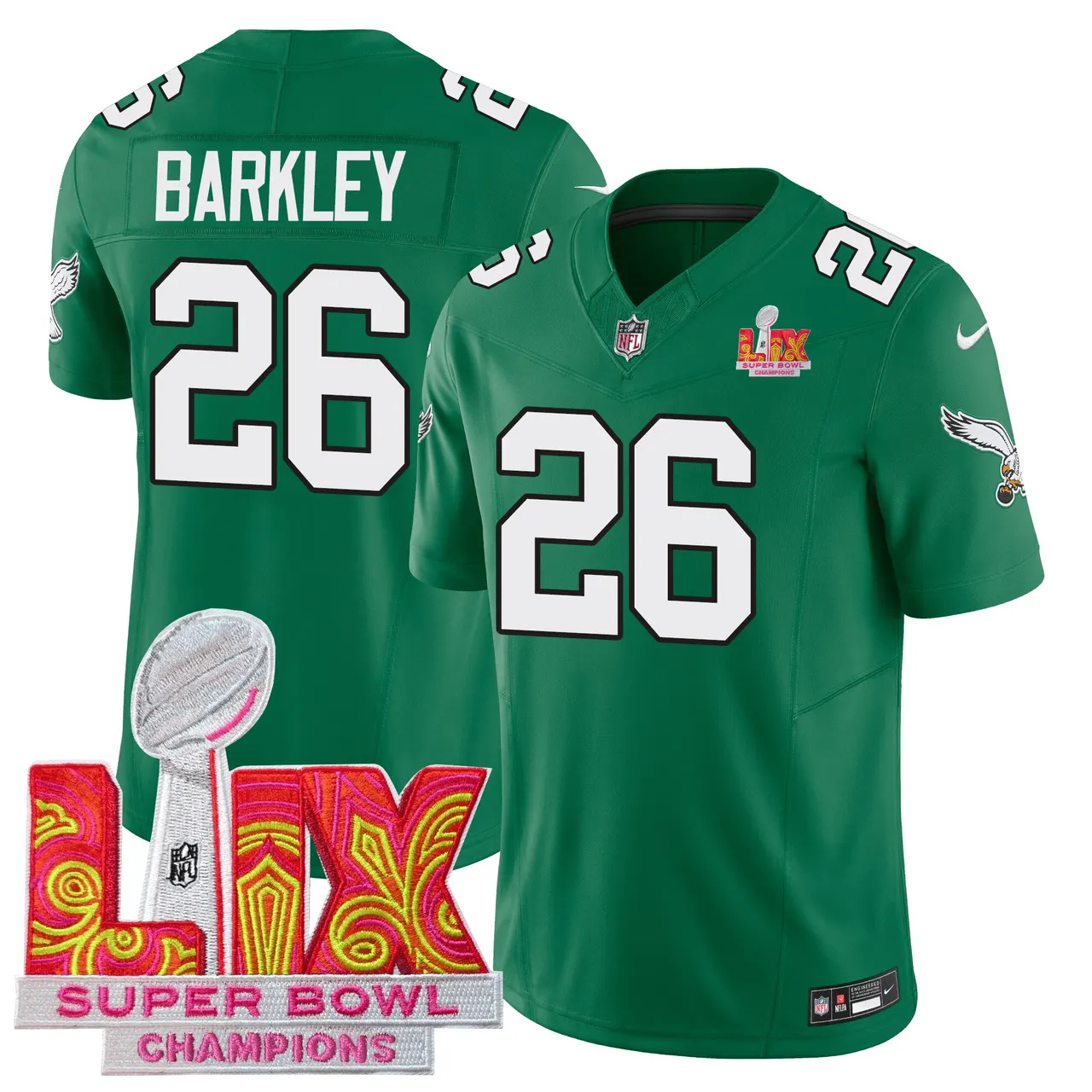 Philadelphia Eagles Nike Super Bowl LIX Champions Patch Stitched Jersey All Stiched - Kelly Green - Image 6