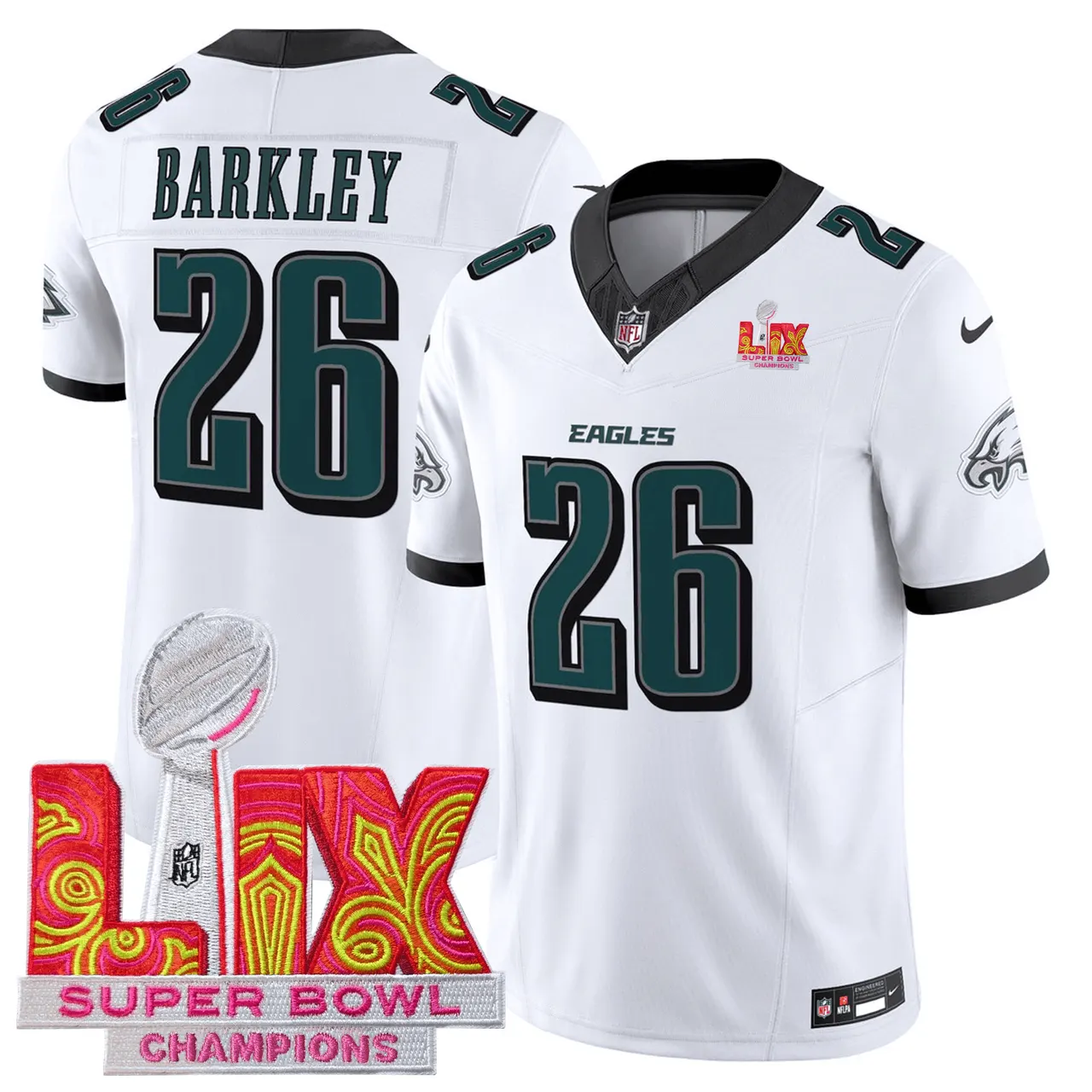 Philadelphia Eagles Nike Super Bowl LIX Champions Patch Stitched Jersey All Stiched - Kelly Green - Image 7