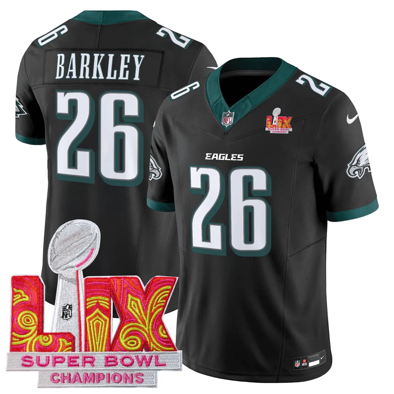 Philadelphia Eagles Nike Super Bowl LIX Champions Patch Stitched Jersey All Stiched - Kelly Green - Image 8