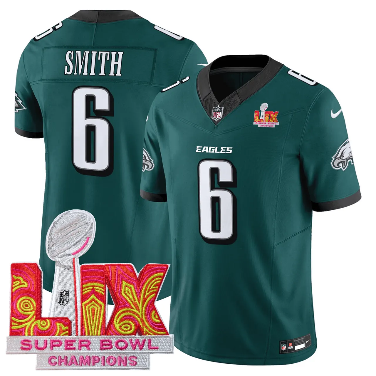 Philadelphia Eagles Nike Super Bowl LIX Champions Patch Stitched Jersey All Stiched - Kelly Green - Image 9