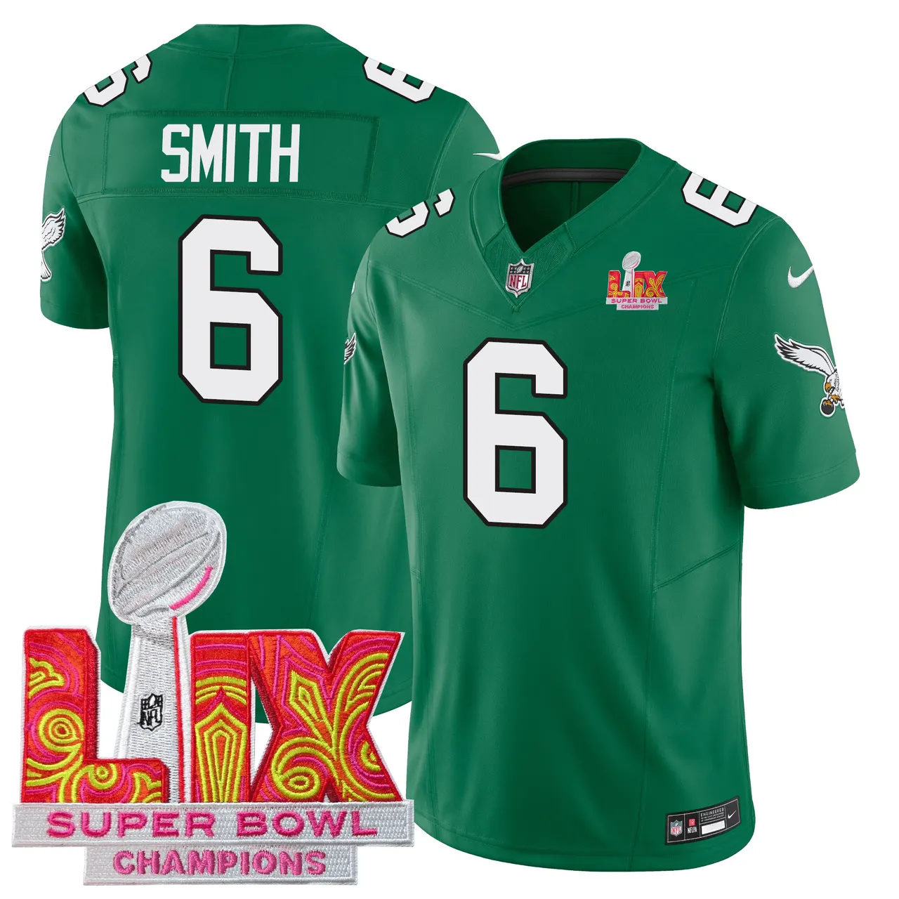 Philadelphia Eagles Nike Super Bowl LIX Champions Patch Stitched Jersey All Stiched - Kelly Green - Image 10