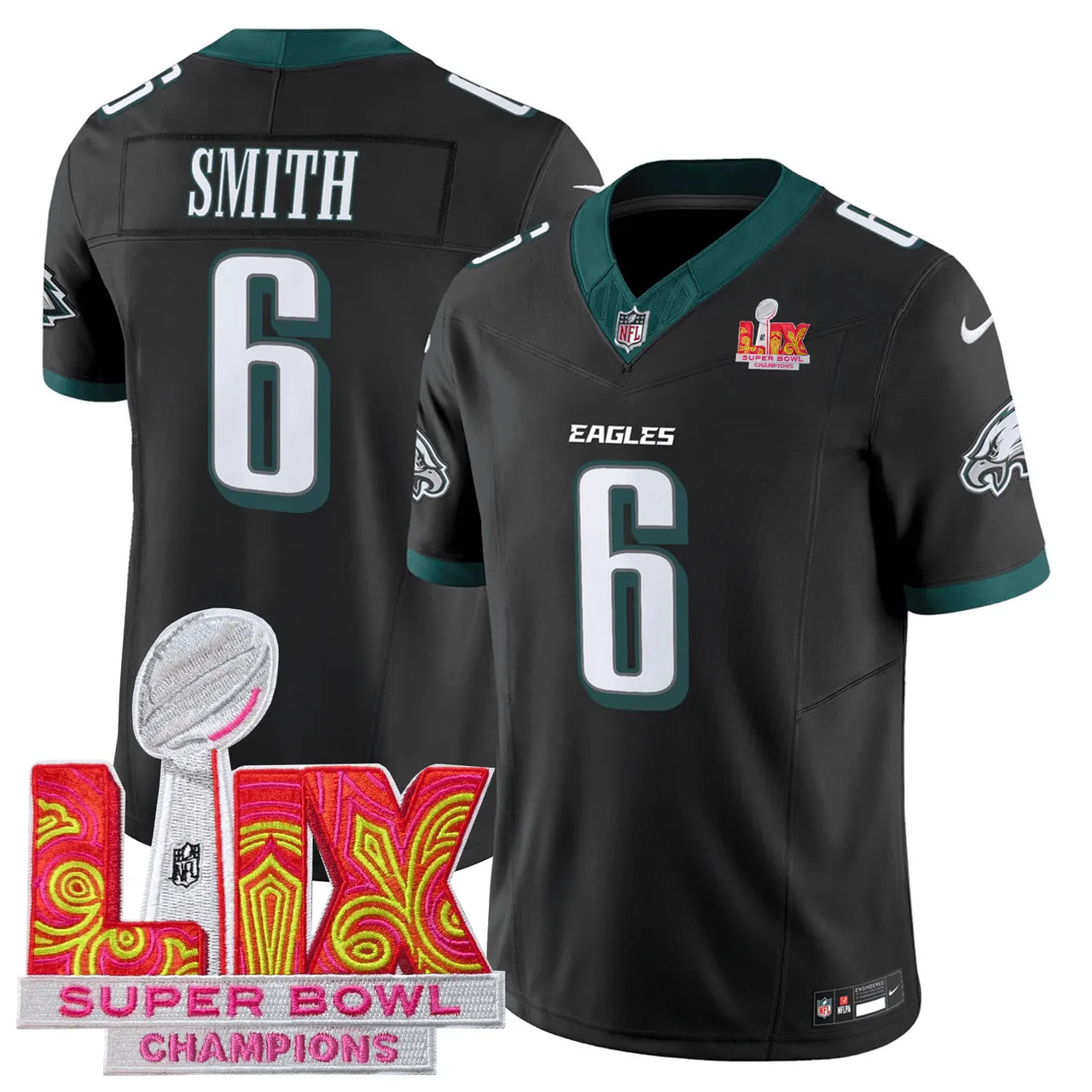Philadelphia Eagles Nike Super Bowl LIX Champions Patch Stitched Jersey All Stiched - Kelly Green - Image 12