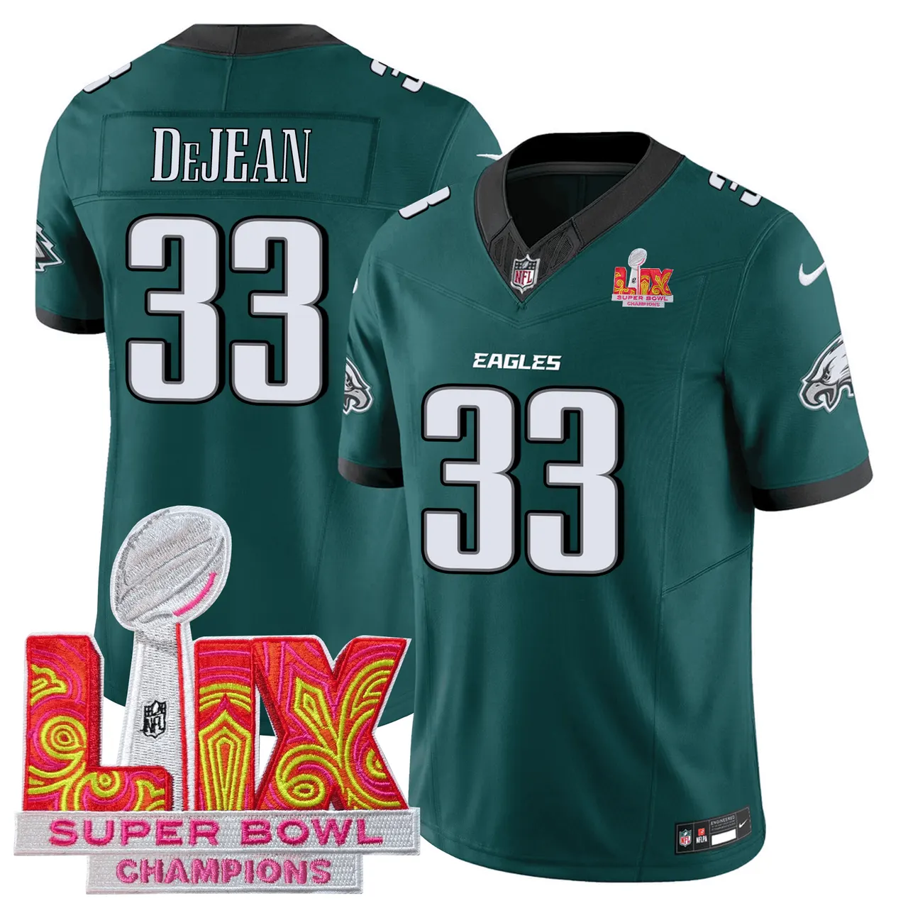 Philadelphia Eagles Nike Super Bowl LIX Champions Patch Stitched Jersey All Stiched - Kelly Green - Image 13