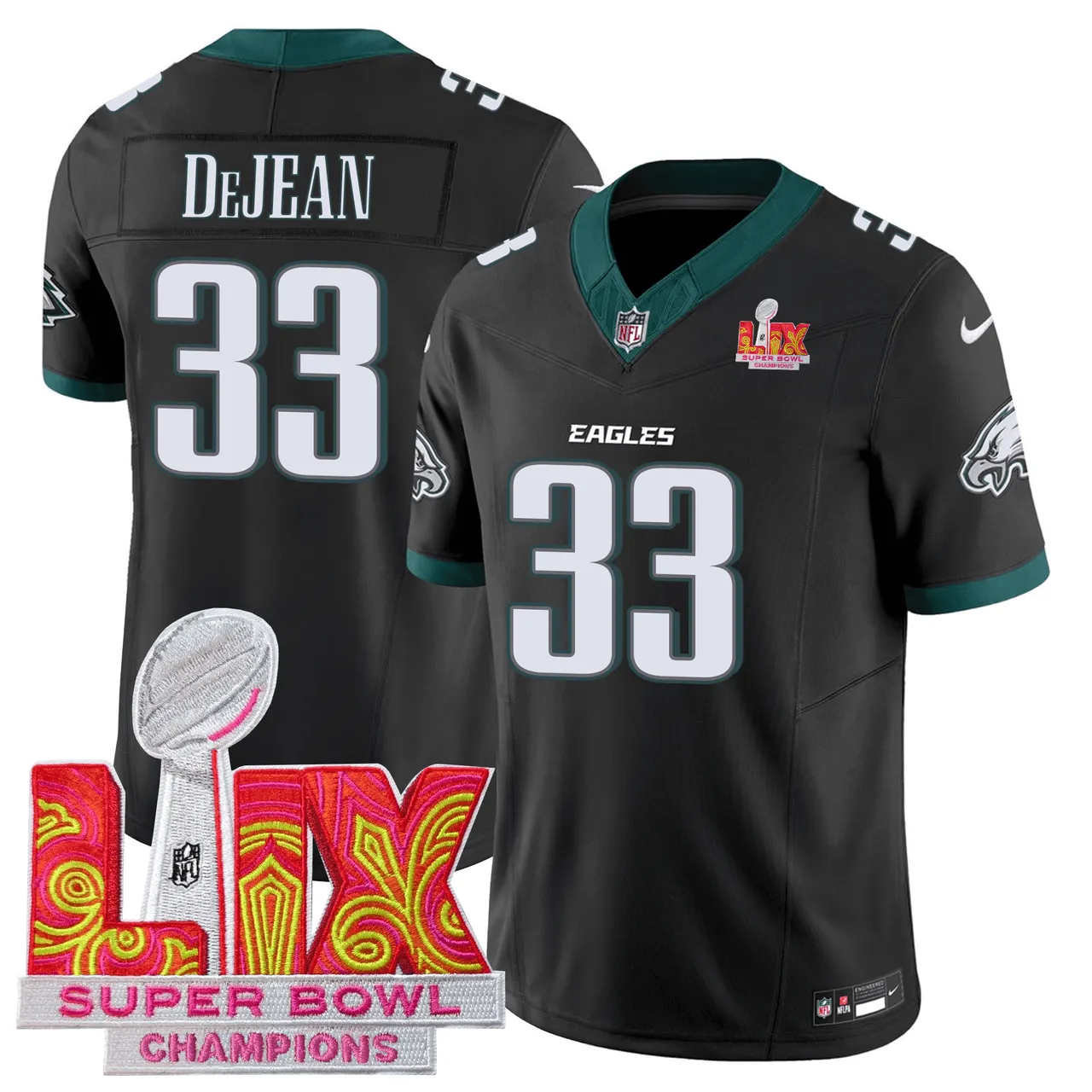 Philadelphia Eagles Nike Super Bowl LIX Champions Patch Stitched Jersey All Stiched - Kelly Green - Image 16