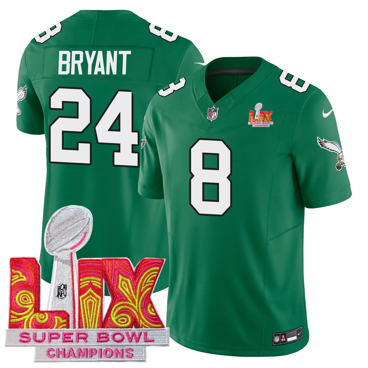Philadelphia Eagles Nike Super Bowl LIX Champions Patch Stitched Jersey All Stiched - Kelly Green - Image 18