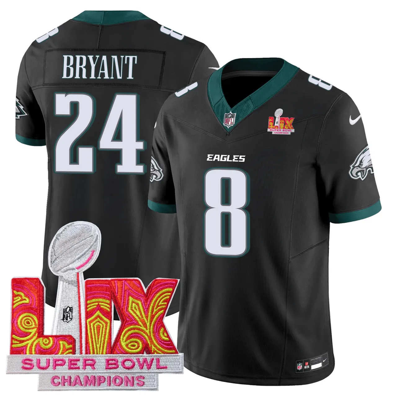 Philadelphia Eagles Nike Super Bowl LIX Champions Patch Stitched Jersey All Stiched - Kelly Green - Image 20