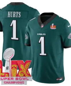 Philadelphia Eagles Nike Super Bowl LIX Champions Patch Stitched Jersey All Stiched - Kelly Green
