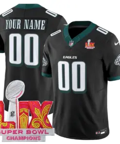 Philadelphia Eagles Nike Super Bowl LIX Champions Patch Custom Stitched Jersey All Stiched - Dark Green - Image 4