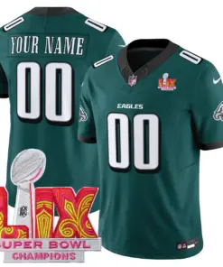Philadelphia Eagles Nike Super Bowl LIX Champions Patch Custom Stitched Jersey All Stiched - Dark Green
